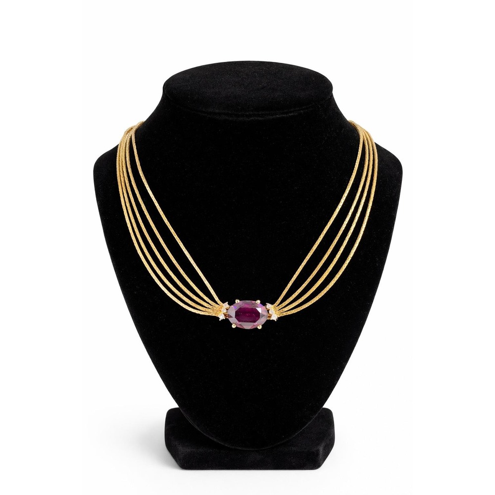 Vintage Christian Dior Gold Tone Multistrand Oval Amethyst Crystal Necklace